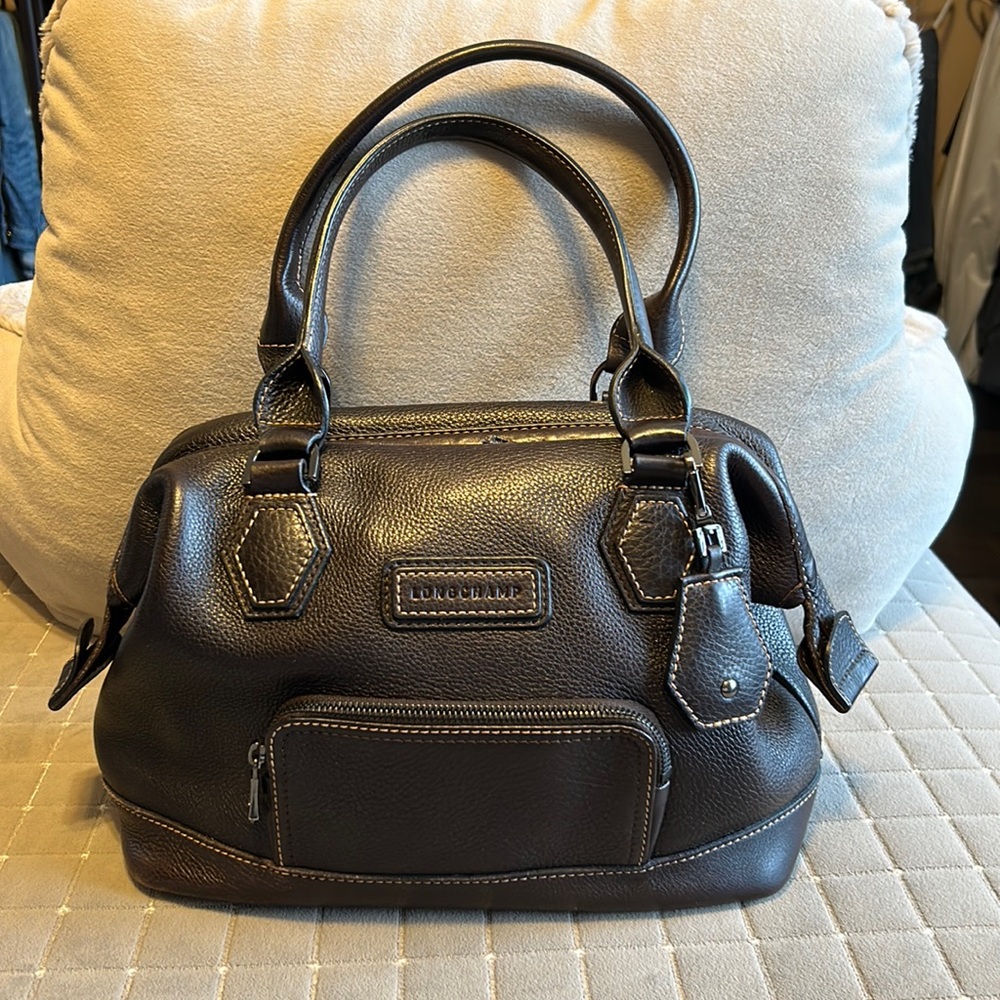 Longchamp Chocolate Brown Pebbled Leather Satchel
